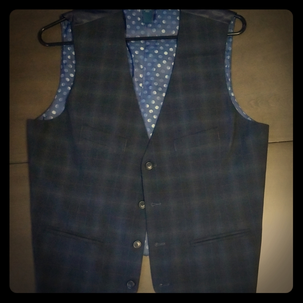 Perry Ellis Dark Navy Check Patterned Suit Vest